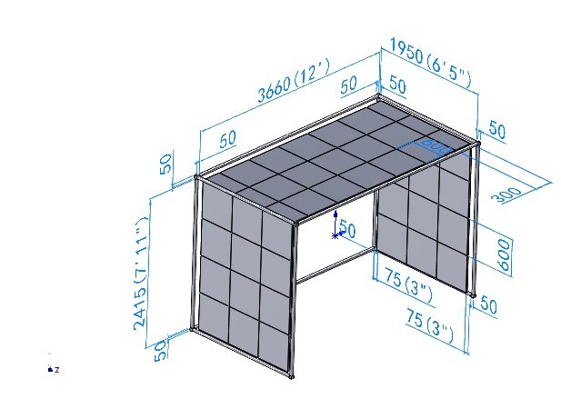 LT-3618-24 frame and panel layout with dimensions in millimeters