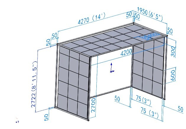 LT-4218-27 frame and panel layout with dimensions in millimeters