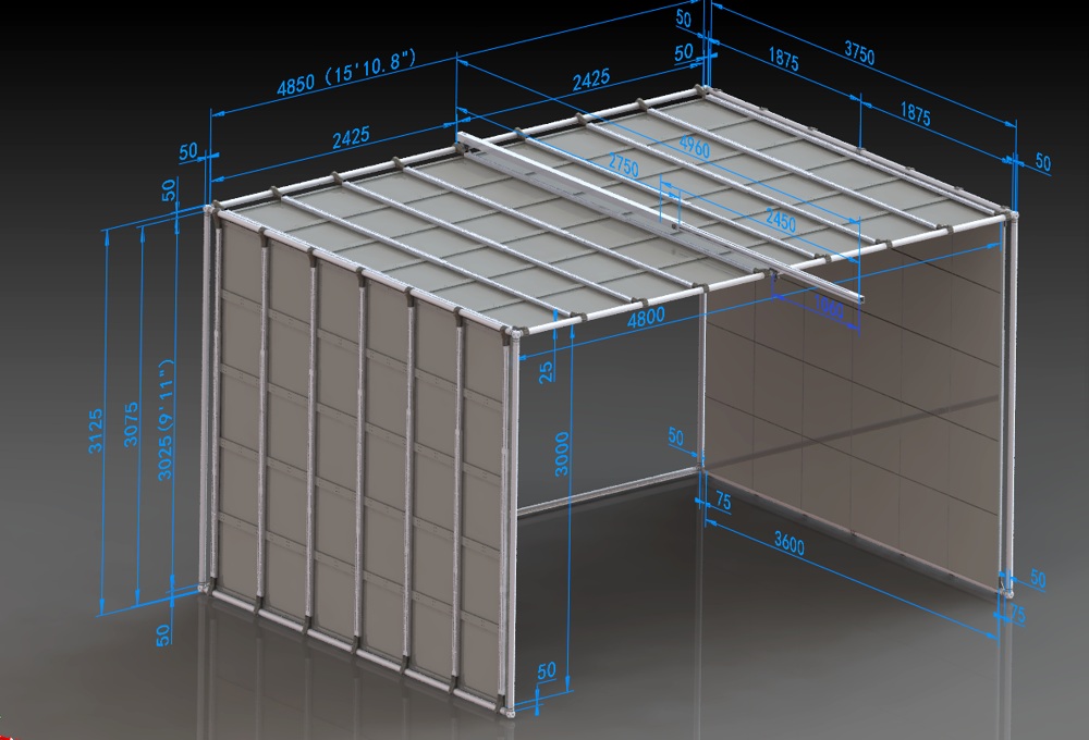 LT-4836-30 frame and panel layout with dimensions in millimeters