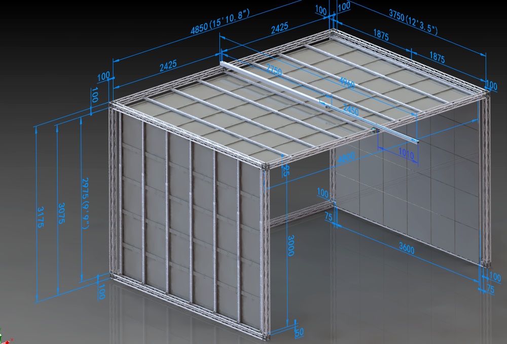 XT-4836-30 frame and panel layout with dimensions in millimeters